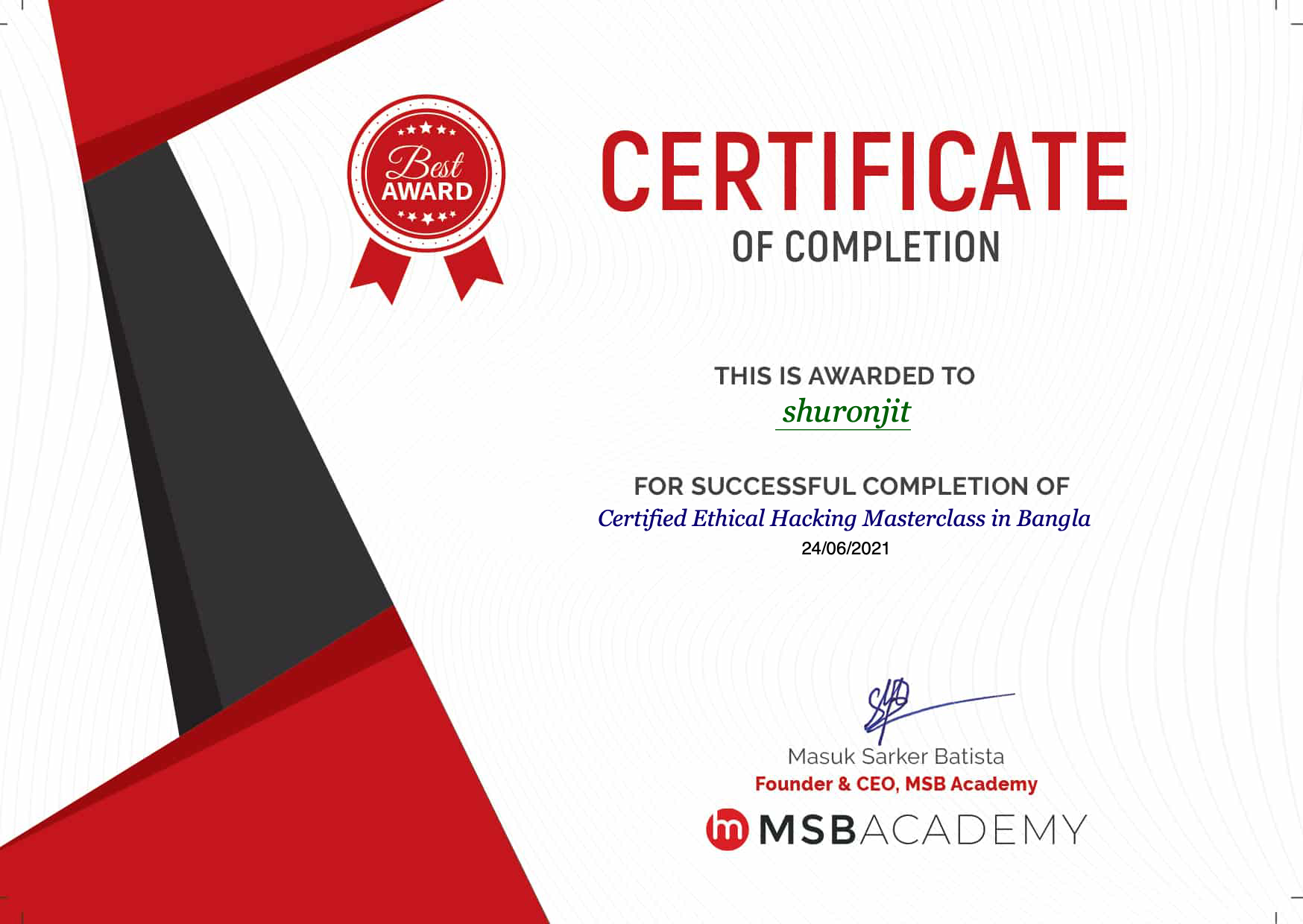 MSB Ethical hacking certificate